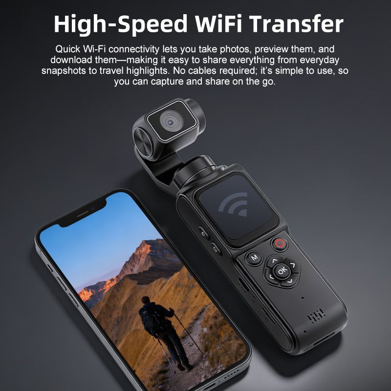 AT-M105 Pocket Gimbal Vlog Camera, 4K HD Handheld Video Camera，white，16GB