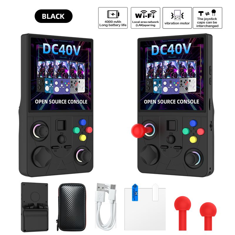 DC40V Retro Handheld Game Console, 4 Inch IPS Display, 64GB 20000+ Preloaded Retro Games，black