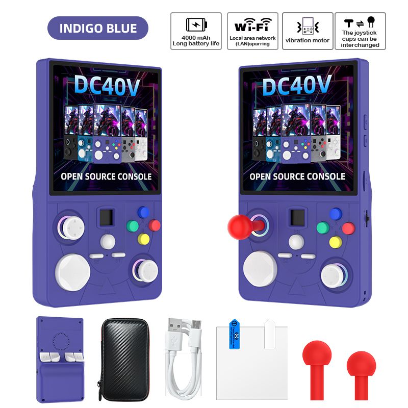 DC40V Retro Handheld Game Console, 4 Inch IPS Display, 64GB 20000+ Preloaded Retro Games，Indigo blue