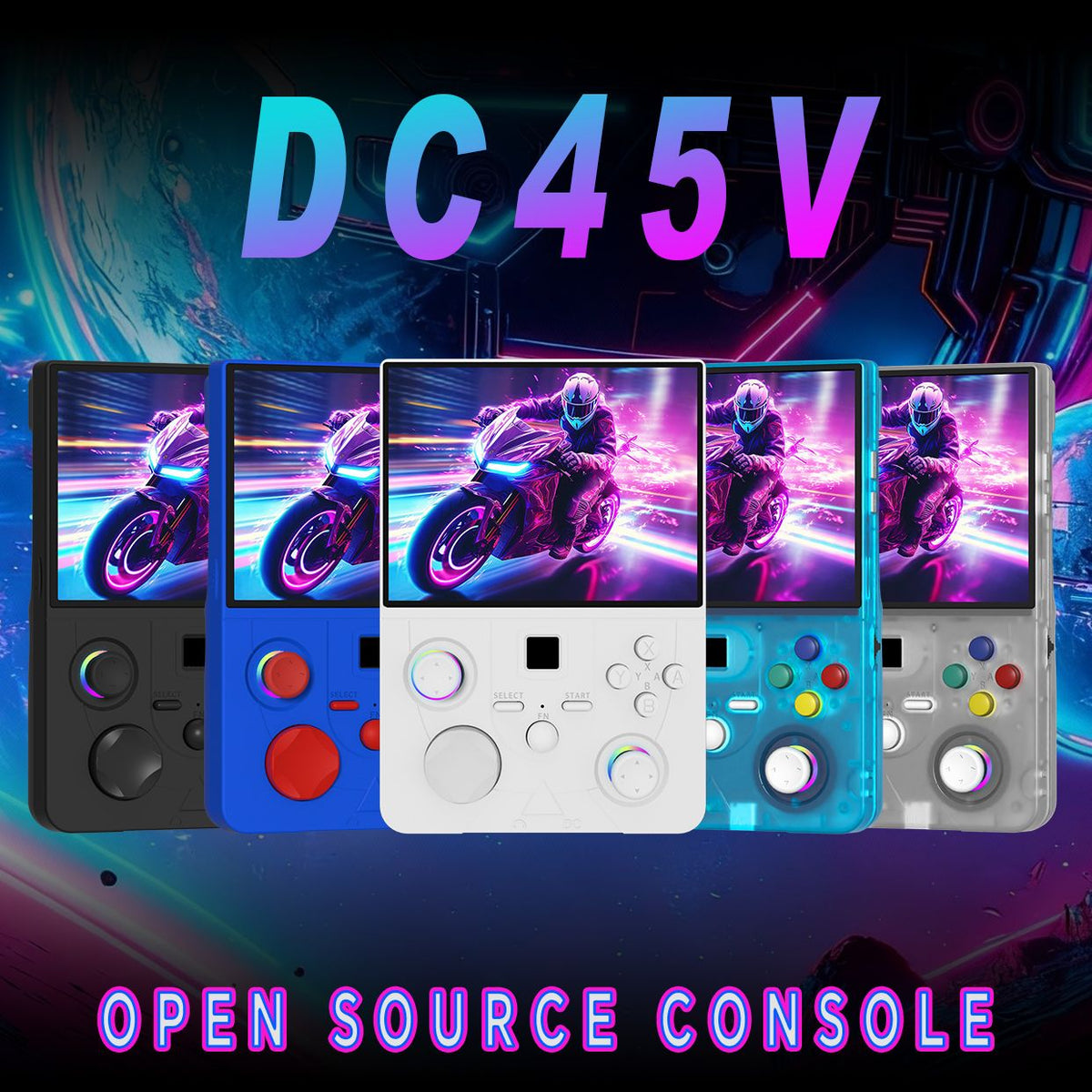 DC45V Retro Handheld Game Console, 4.5‑Inch HD IPS Full View Screen，black
