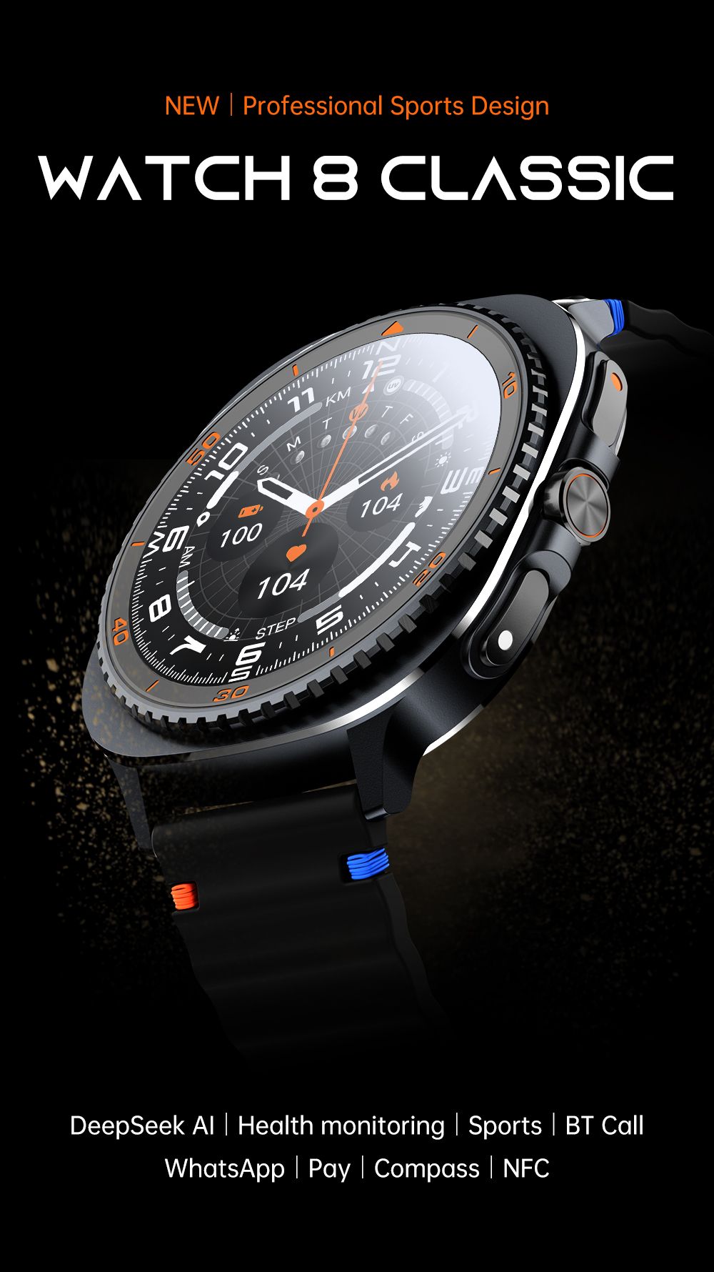 Watch8Classic-MA33 Fitness Smartwatch Bluetooth Call Waterproof Health Tracker for iPhone Android,Black