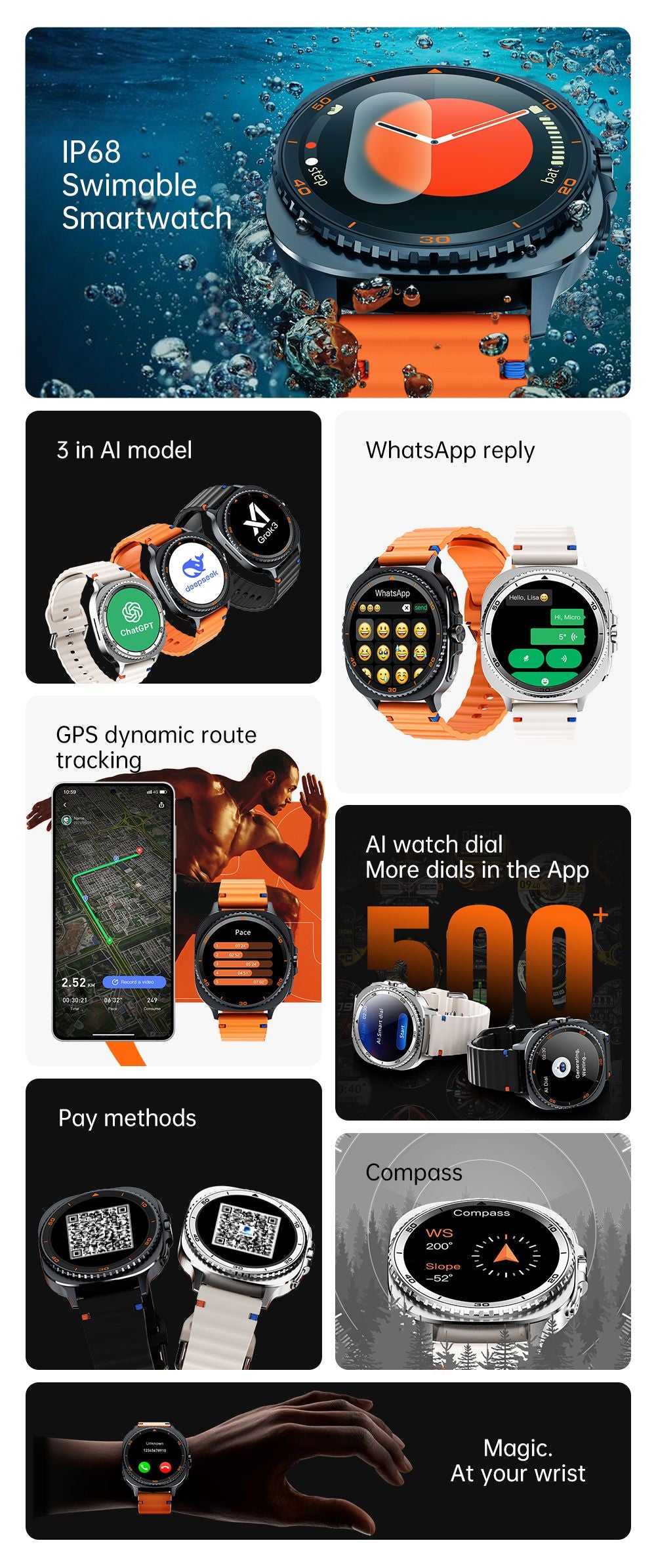 Watch8Classic-MA33 Fitness Smartwatch Bluetooth Call Waterproof Health Tracker for iPhone Android,Black