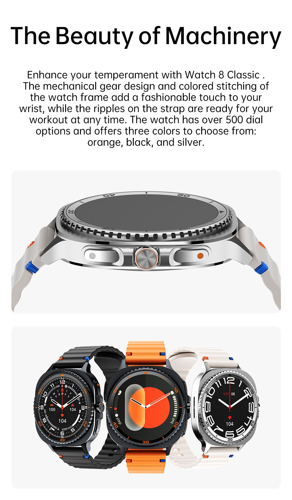 Watch8Classic-MA33 Fitness Smartwatch Bluetooth Call Waterproof Health Tracker for iPhone Android,Black