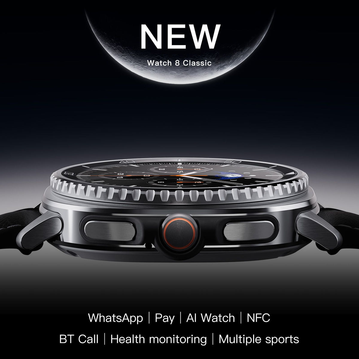 Watch8Classic-SU02 Smart Watch, Full Touch Screen Silicone Sports Wrist Watch for Men Women，Black