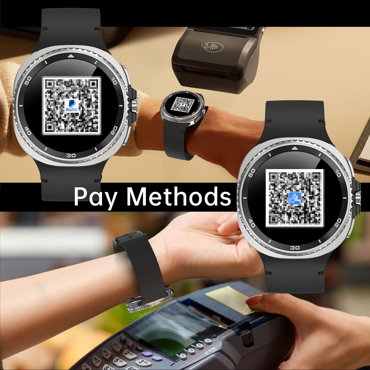 Watch8Classic-SU02 Smart Watch, Full Touch Screen Silicone Sports Wrist Watch for Men Women，Black