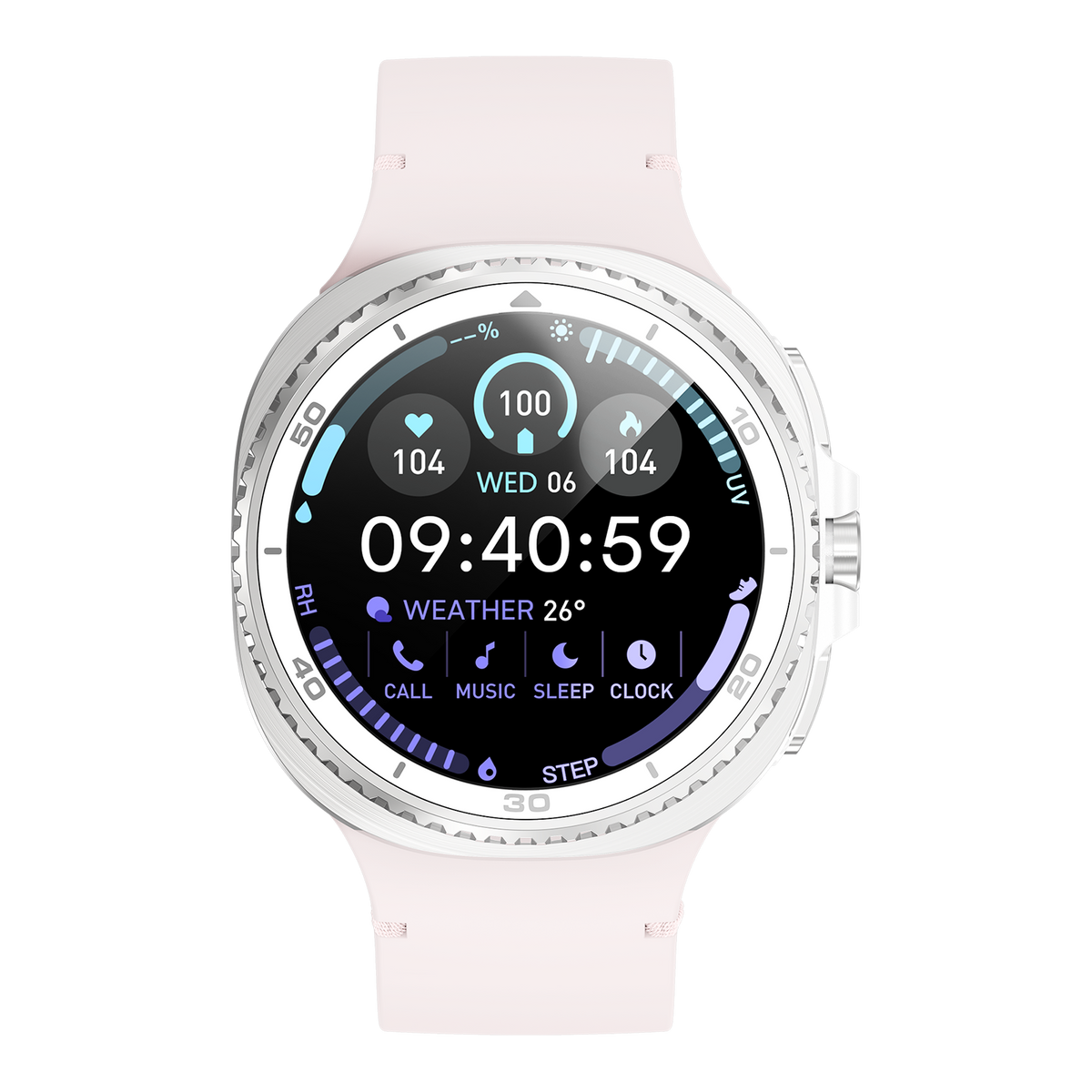 Watch8Classic-SU02 Smart Watch, Full Touch Screen Silicone Sports Wrist Watch for Men Women，Pink