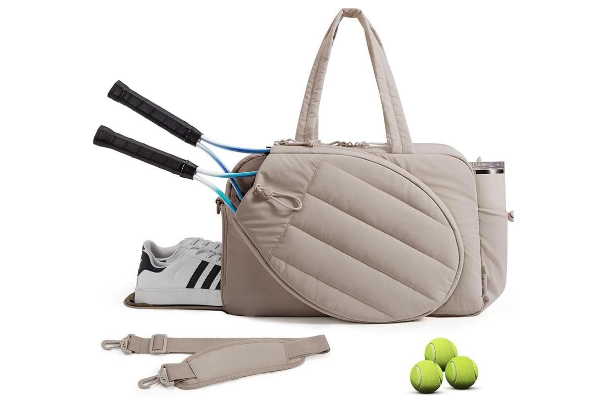 Womens Tennis Gym Bag Sports Tote Fits Two Rackets with Shoe Compartment - Camel