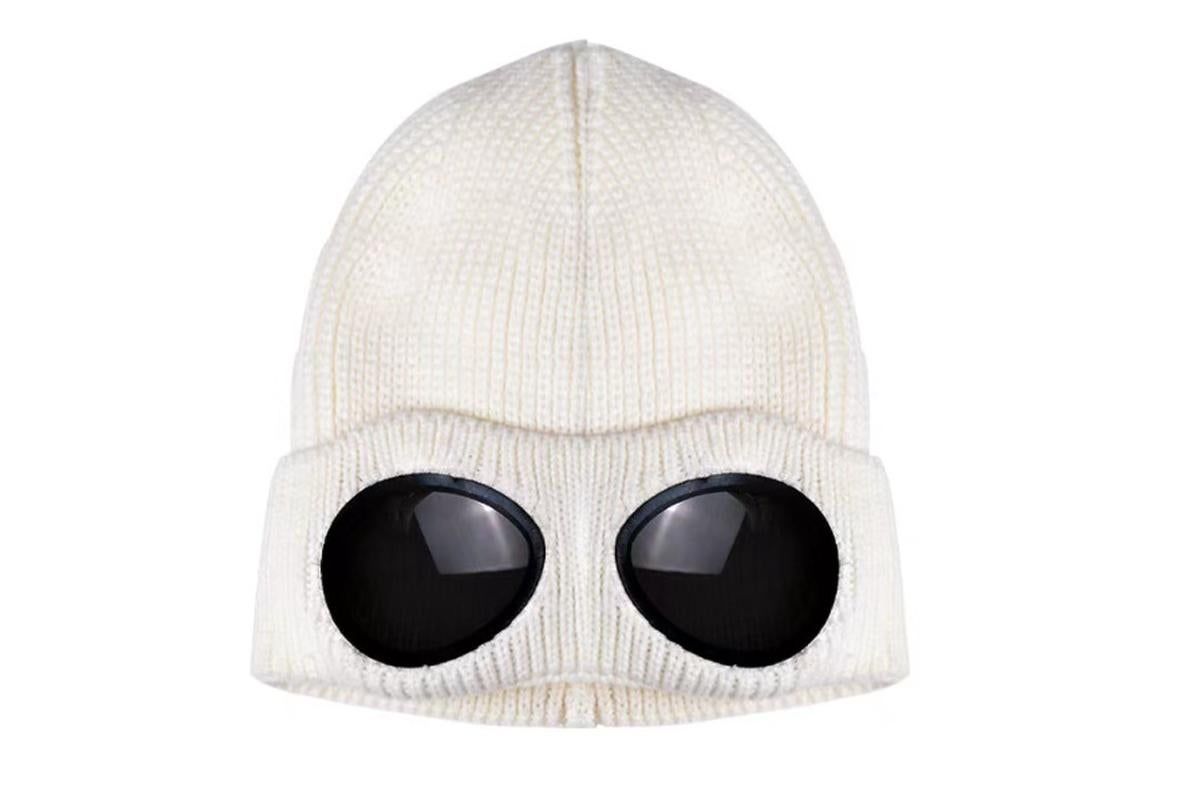 Winter Ski Hat with Goggles - Thermal Knit Beanie for Men & Women - Khaki