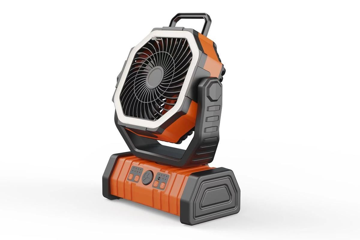 Portable Camping Fan with Light Large Capacity Outdoor Rechargeable Tent Fan - Orange
