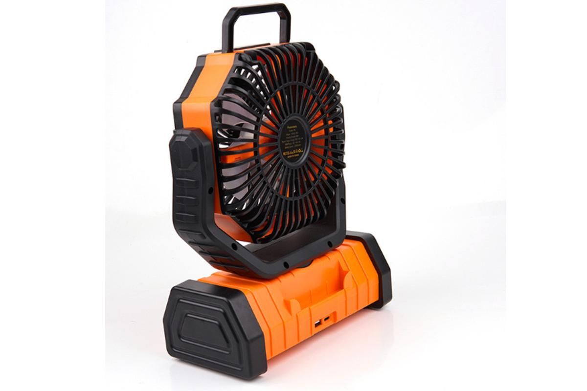 Portable Camping Fan with Light Large Capacity Outdoor Rechargeable Tent Fan - Orange