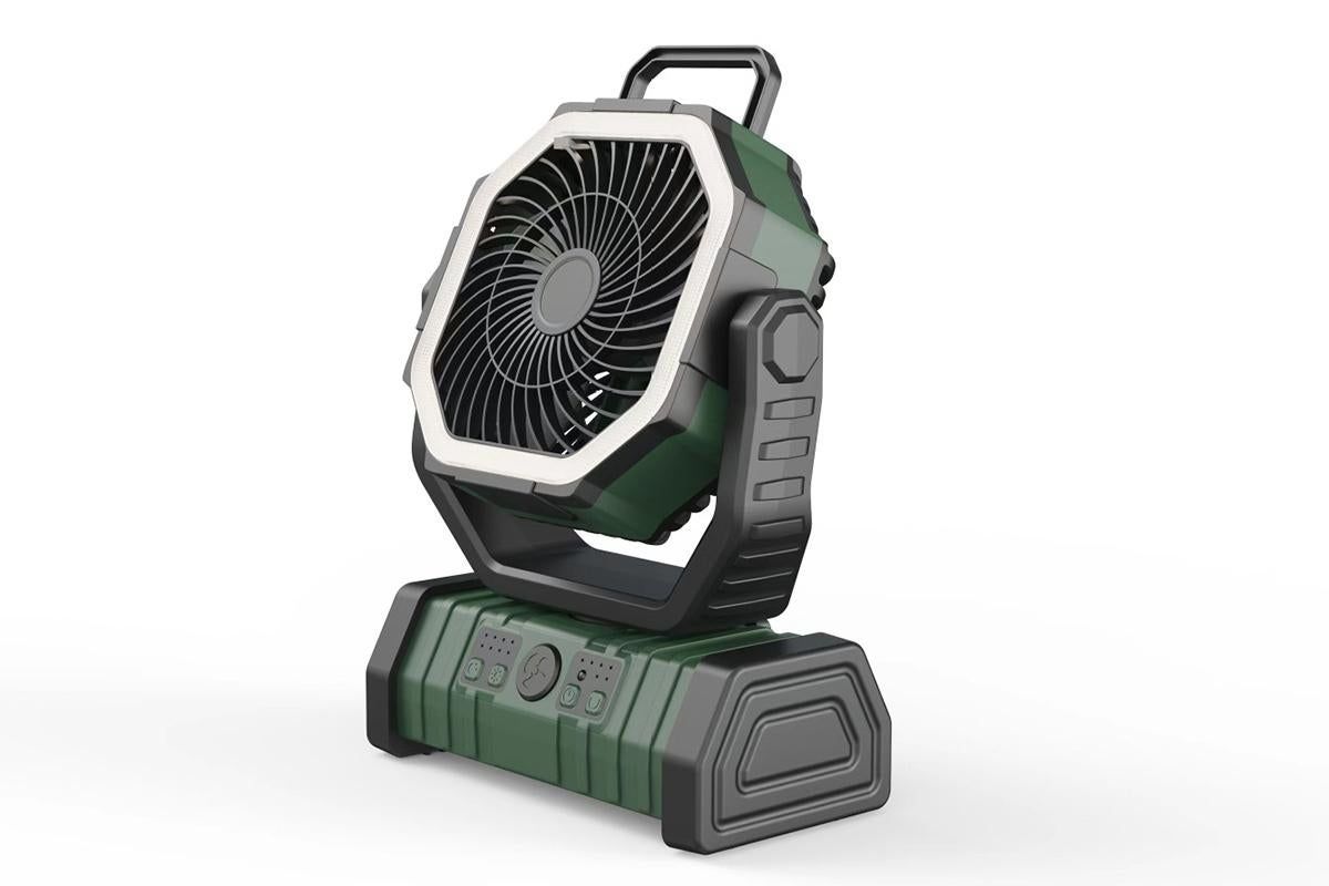 Portable Camping Fan with Light Large Capacity Outdoor Rechargeable Tent Fan - Army Green