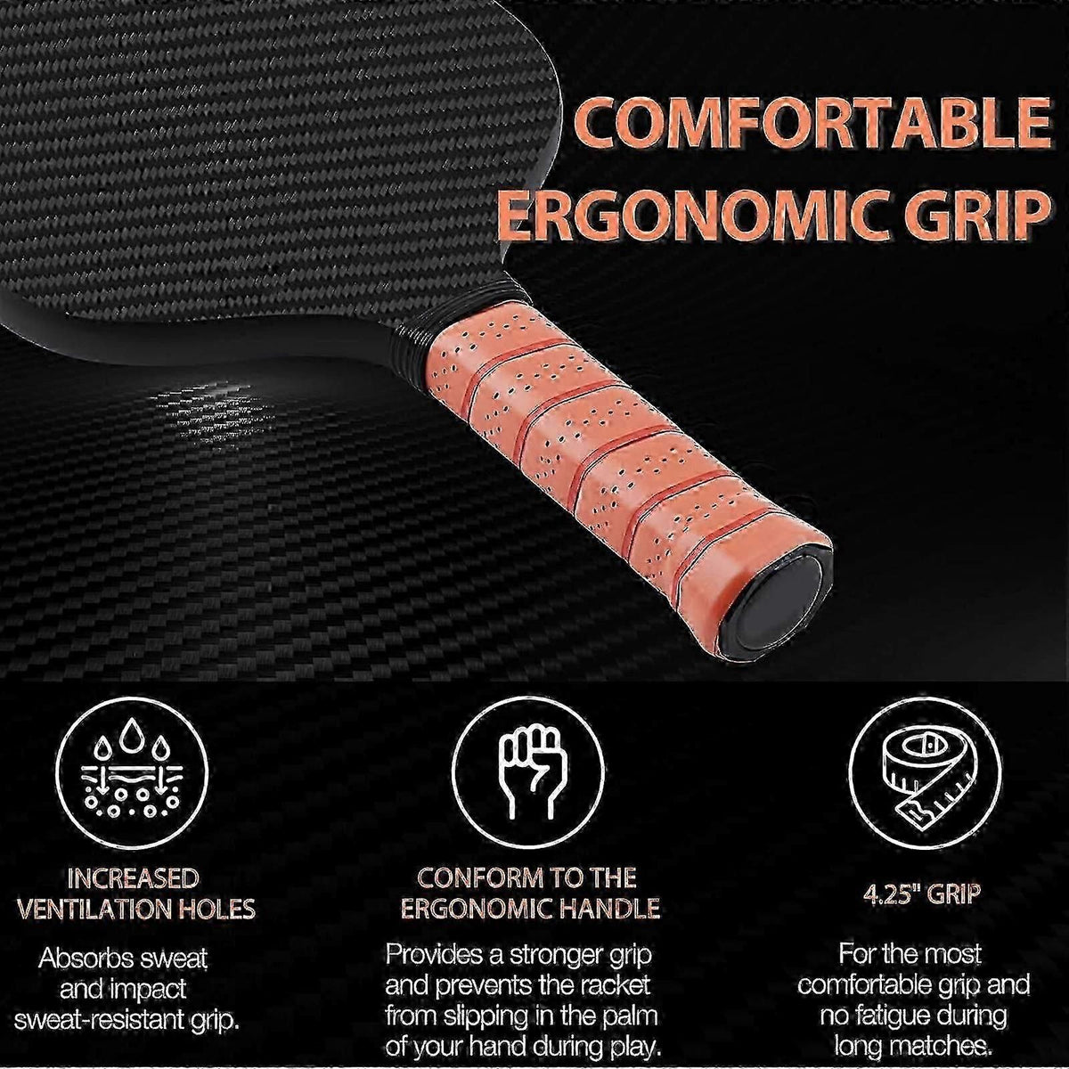 Pickleball Paddle Carbon Fiber Textured Surface Racket with Comfortable Grip Lightweight Sports Paddle - Orange