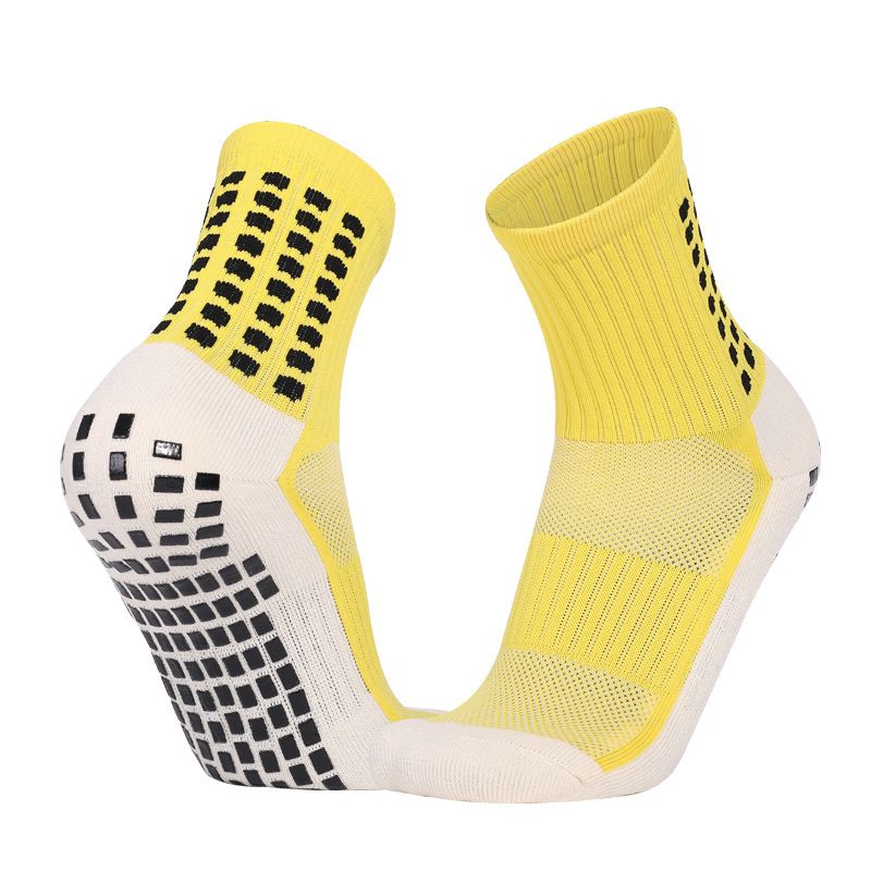 Non Slip Football Socks Grip Sports Socks Thick Towel Bottom Soccer Socks for Men Boys Adult Kids - Yellow L