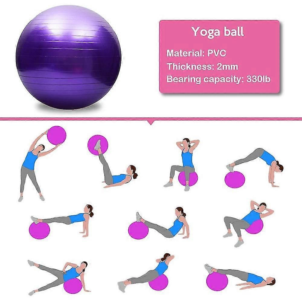65cm Exercise Ball Extra Thick Yoga Ball Fitness Balance Trainer with Air Pump for Pilates Yoga Home Office Gym - Purple
