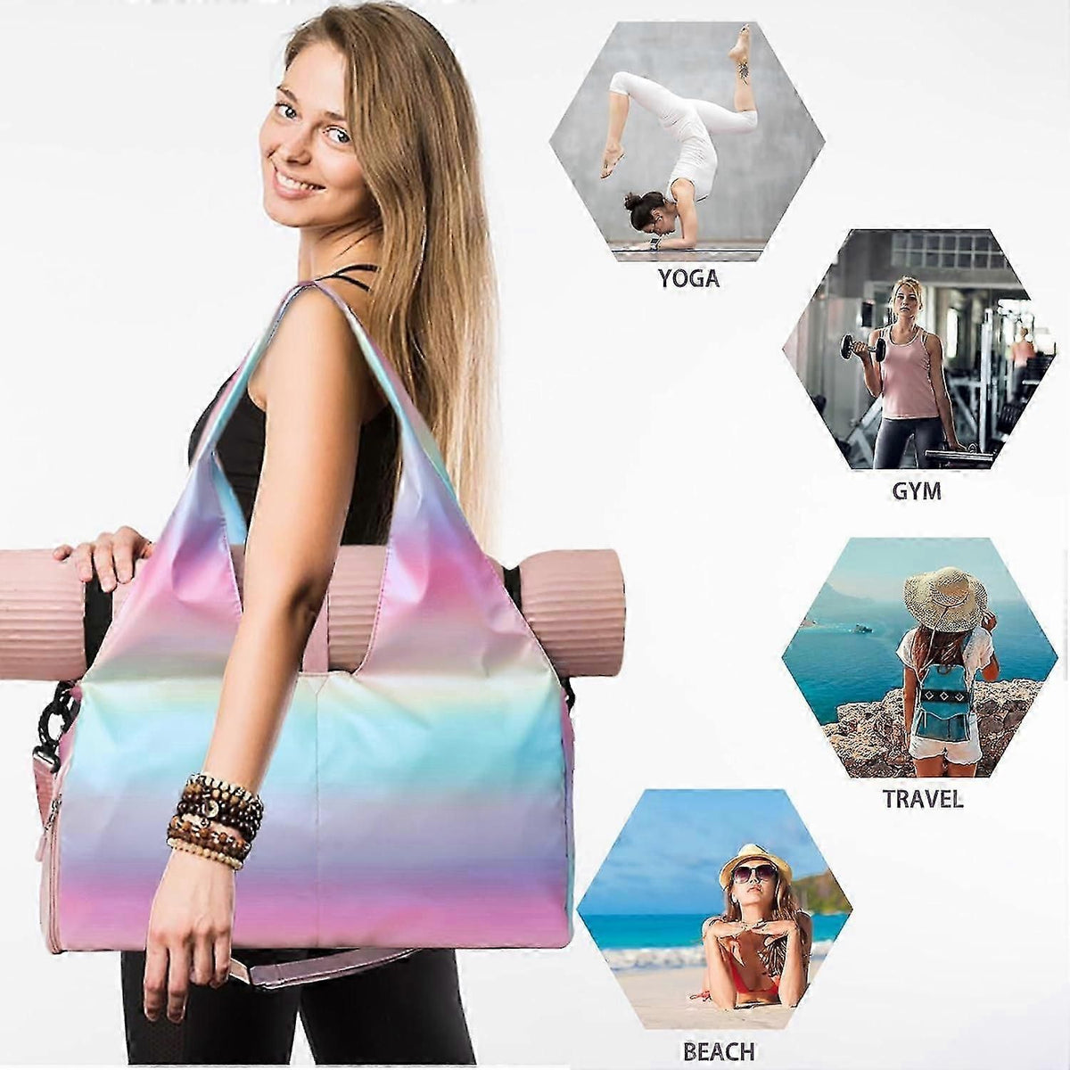 Yoga Mat Bag Sports Gym Bag with Shoe Compartment and Mat Strap
