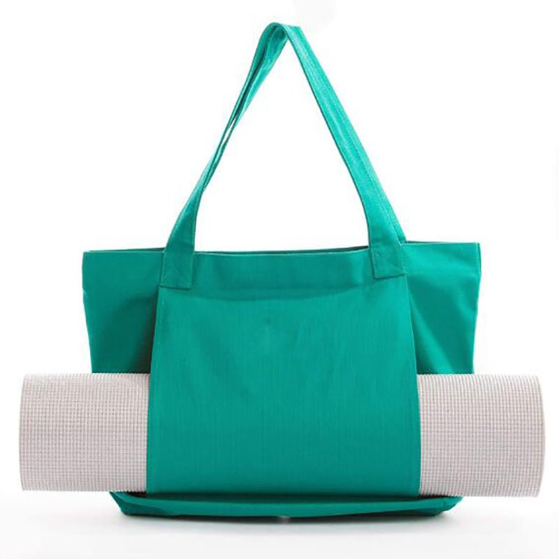 Yoga Tote Bag Canvas Gym Bag with Yoga Mat Holder and Zipper Pocket - Green