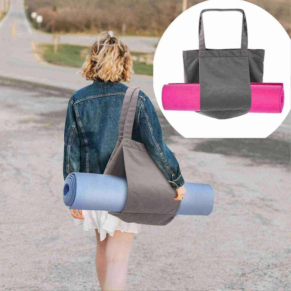 Yoga Tote Bag Canvas Gym Bag with Yoga Mat Holder and Zipper Pocket - Green