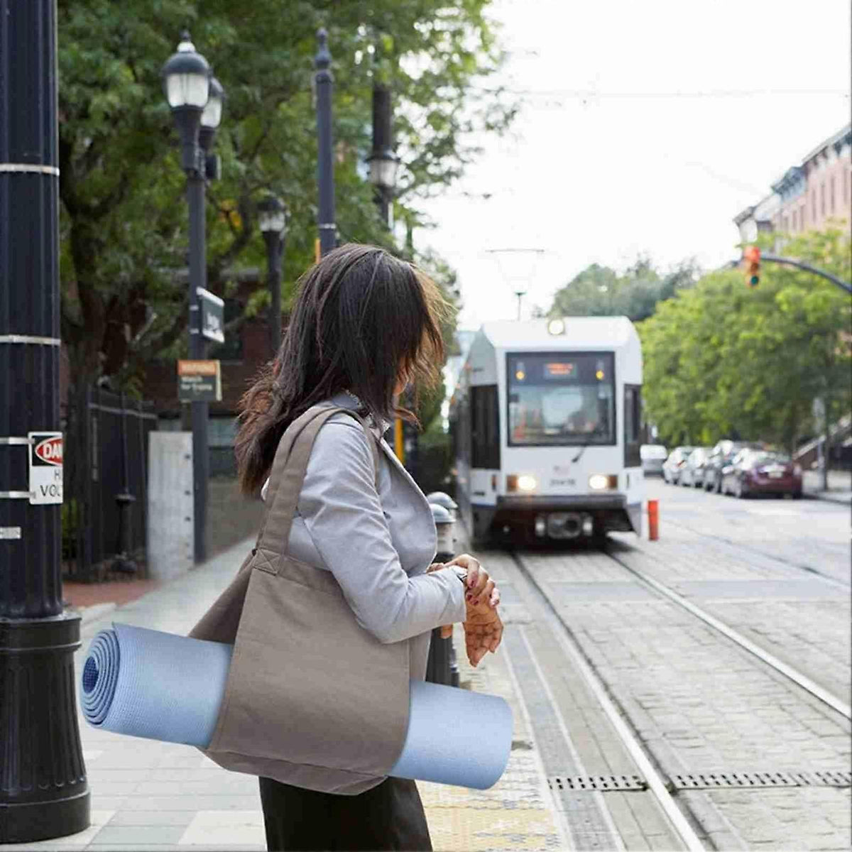 Yoga Tote Bag Canvas Gym Bag with Yoga Mat Holder and Zipper Pocket - Green