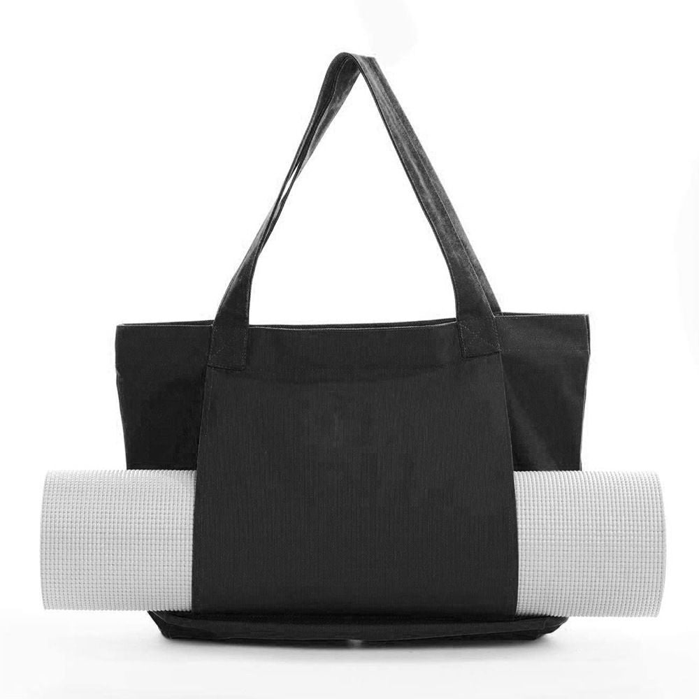 Yoga Tote Bag Canvas Gym Bag with Yoga Mat Holder and Zipper Pocket - Black