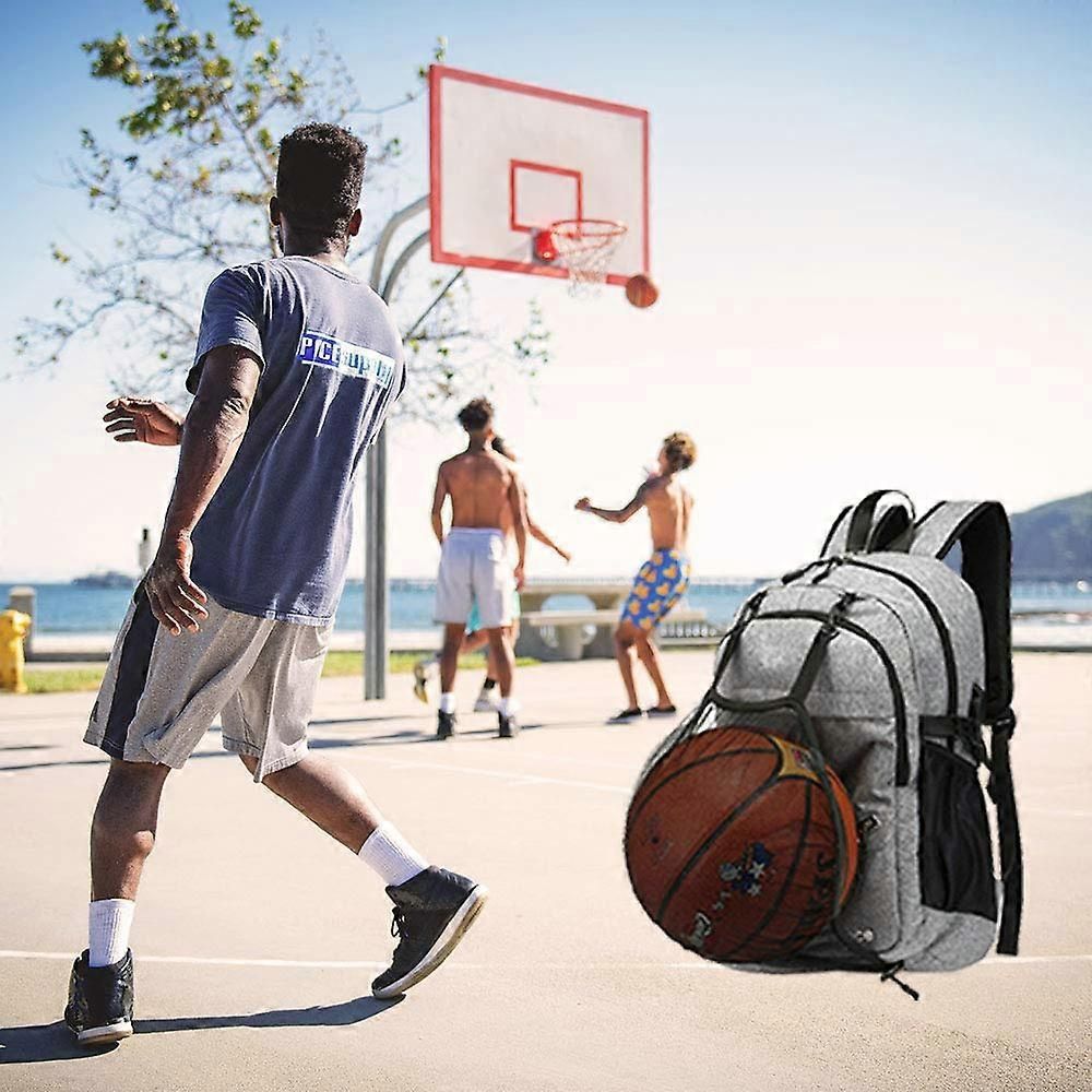 Basketball Backpack with Ball Net, 15.6 Inch Laptop Backpack, Backpack with Ball Net, Basketball Bag - Gray