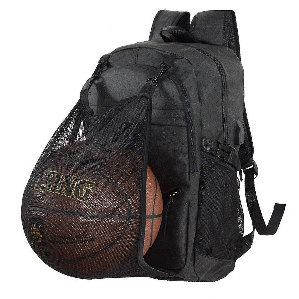 Basketball Backpack with Ball Net, 15.6 Inch Laptop Backpack, Backpack with Ball Net, Basketball Bag - Black
