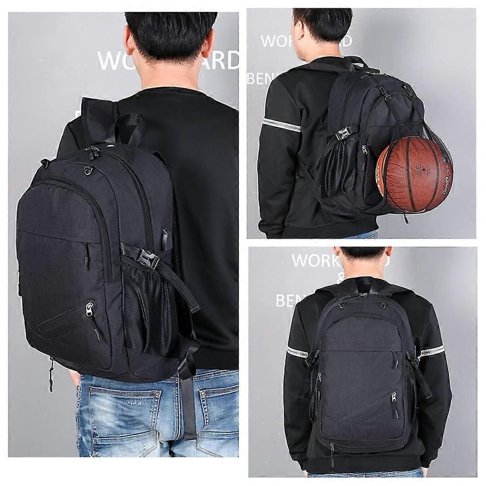 Basketball Backpack with Ball Net, 15.6 Inch Laptop Backpack, Backpack with Ball Net, Basketball Bag - Black