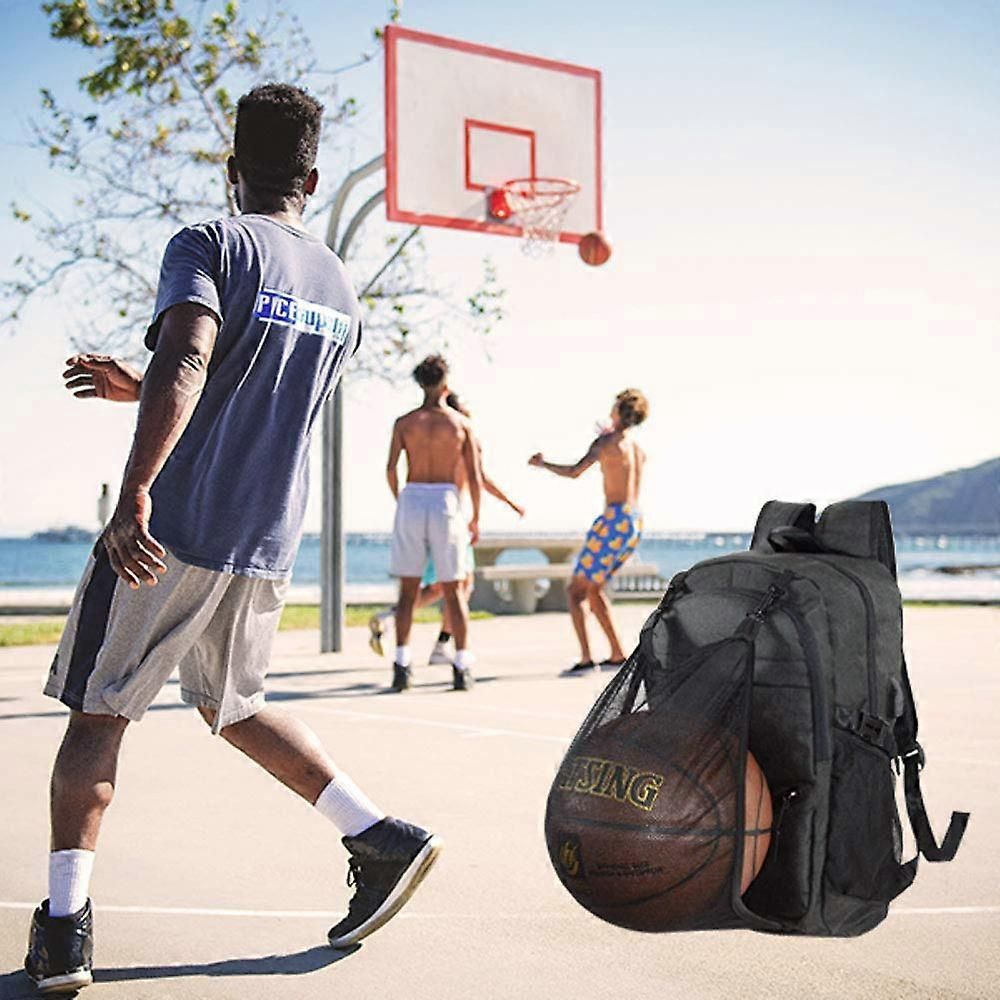Basketball Backpack with Ball Net, 15.6 Inch Laptop Backpack, Backpack with Ball Net, Basketball Bag - Black