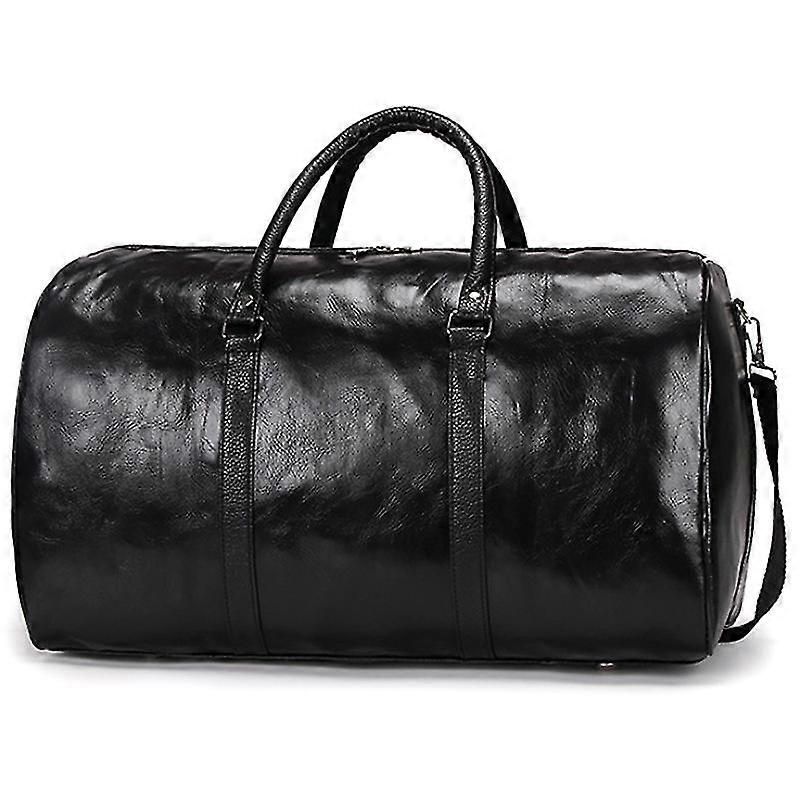 Weekend Duffle Bag, PU Leather Travel Gym Bag with Shoulder Strap - Black