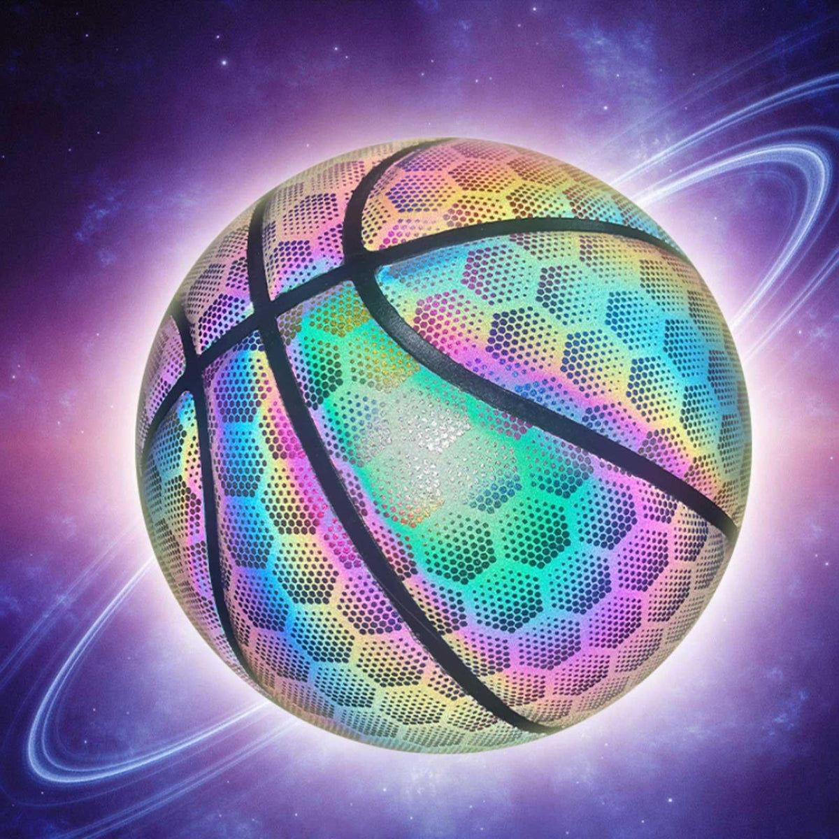 Reflective Luminous Glow Basketball Wear-Resistant PU Big hexagon 1Pc