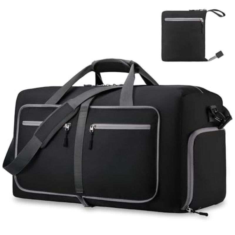 Foldable Travel Duffle Bag with Shoe Compartment - Grey