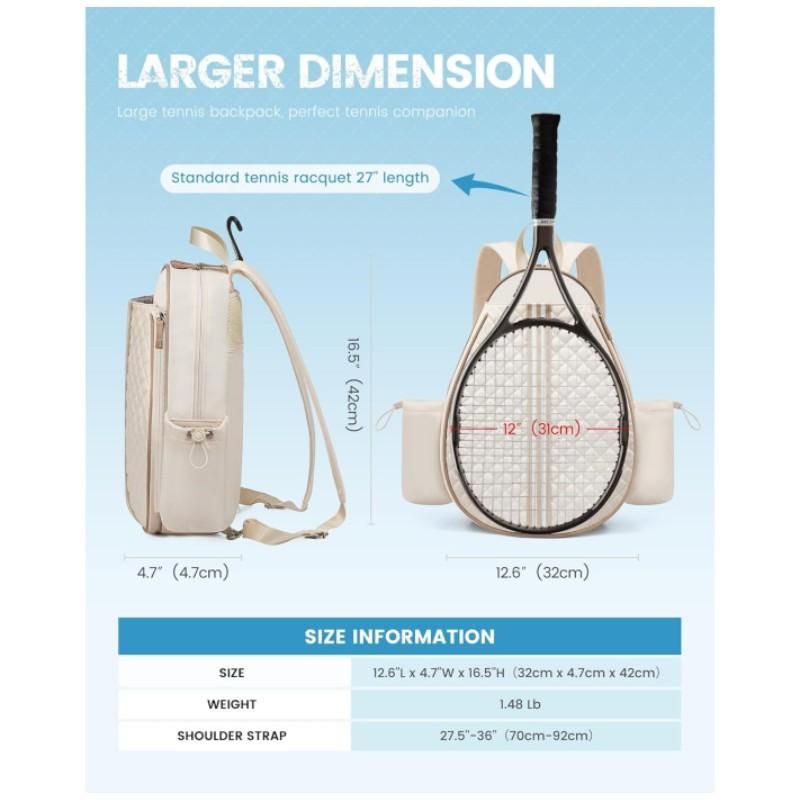 Crossbody Lightweight Multifunctional Waterproof Tennis Racket Bag for Men and Women Suitable for Pickleball Badminton and Tennis-Black