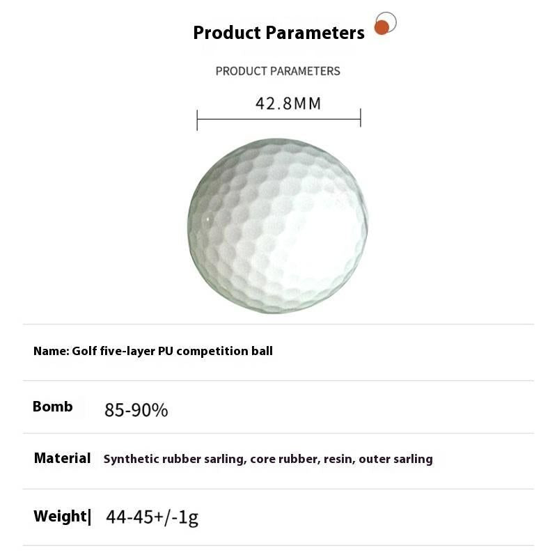 5Pcs Five-Layer PU Golf Tournament Ball Durable High-Performance Ball for Professional and Recreational Play-White