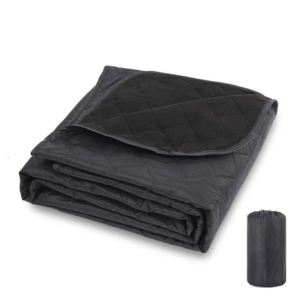 Outdoor Fleece Polyester Camping Blanket Waterproof Thick Portable Picnic Mat Machine Washable-Navy blue