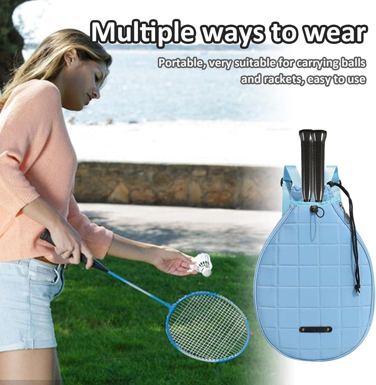 Tennis Racket Backpack Single Shoulder Badminton Bag Multi-Functional Paddle and Ball Bag