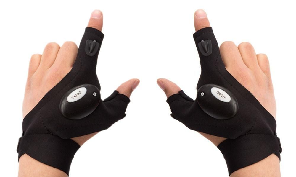 1 pair LED Flashlight Gloves, Unisex Hands Free Lighted Hat Flashlight Women Men Gifts for Dad Him Husband - Black