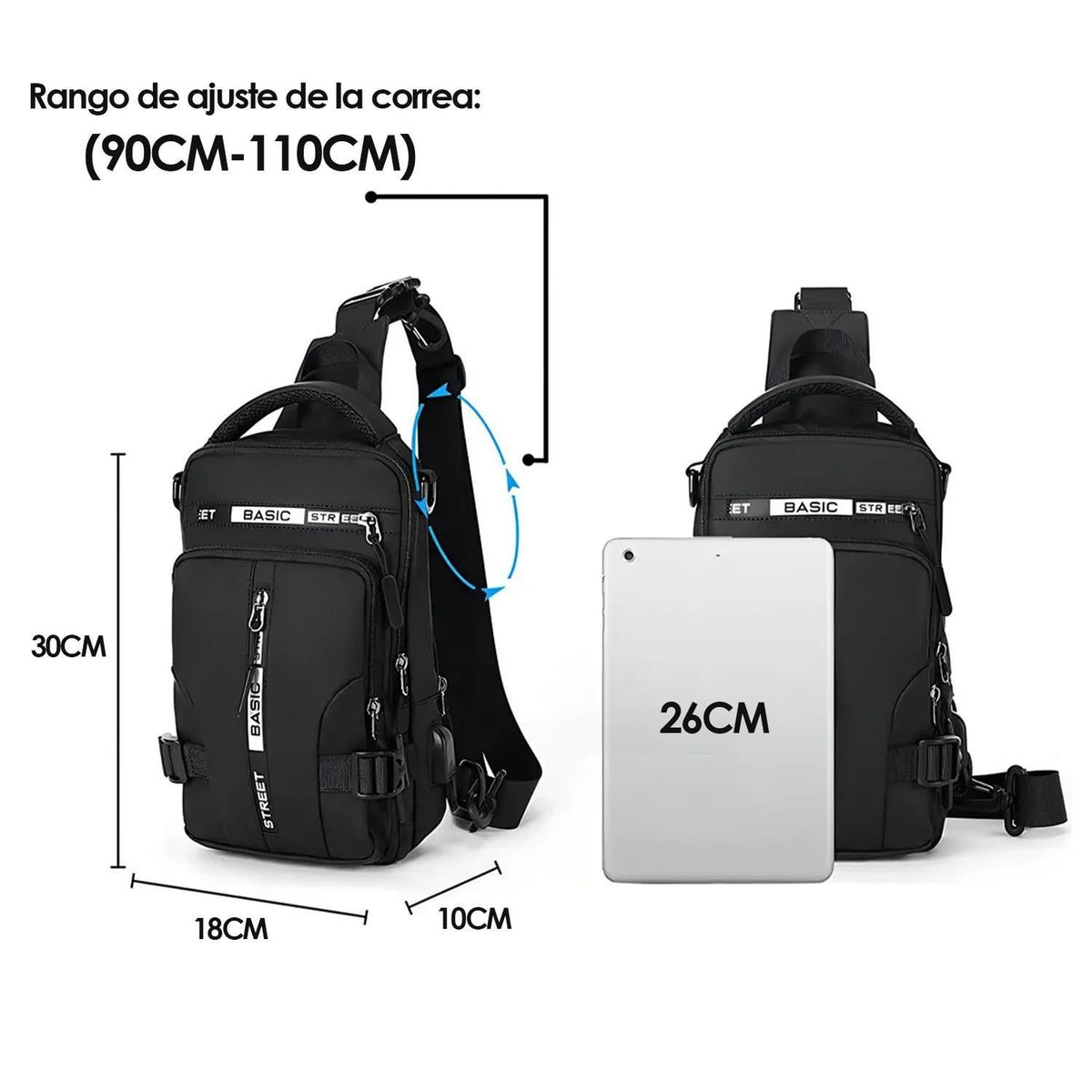 Men's Shoulder Bag with USB Charging Port Travel Backpack Messenger Bag Chest Bag Suitable for Outdoor Travel, Camping