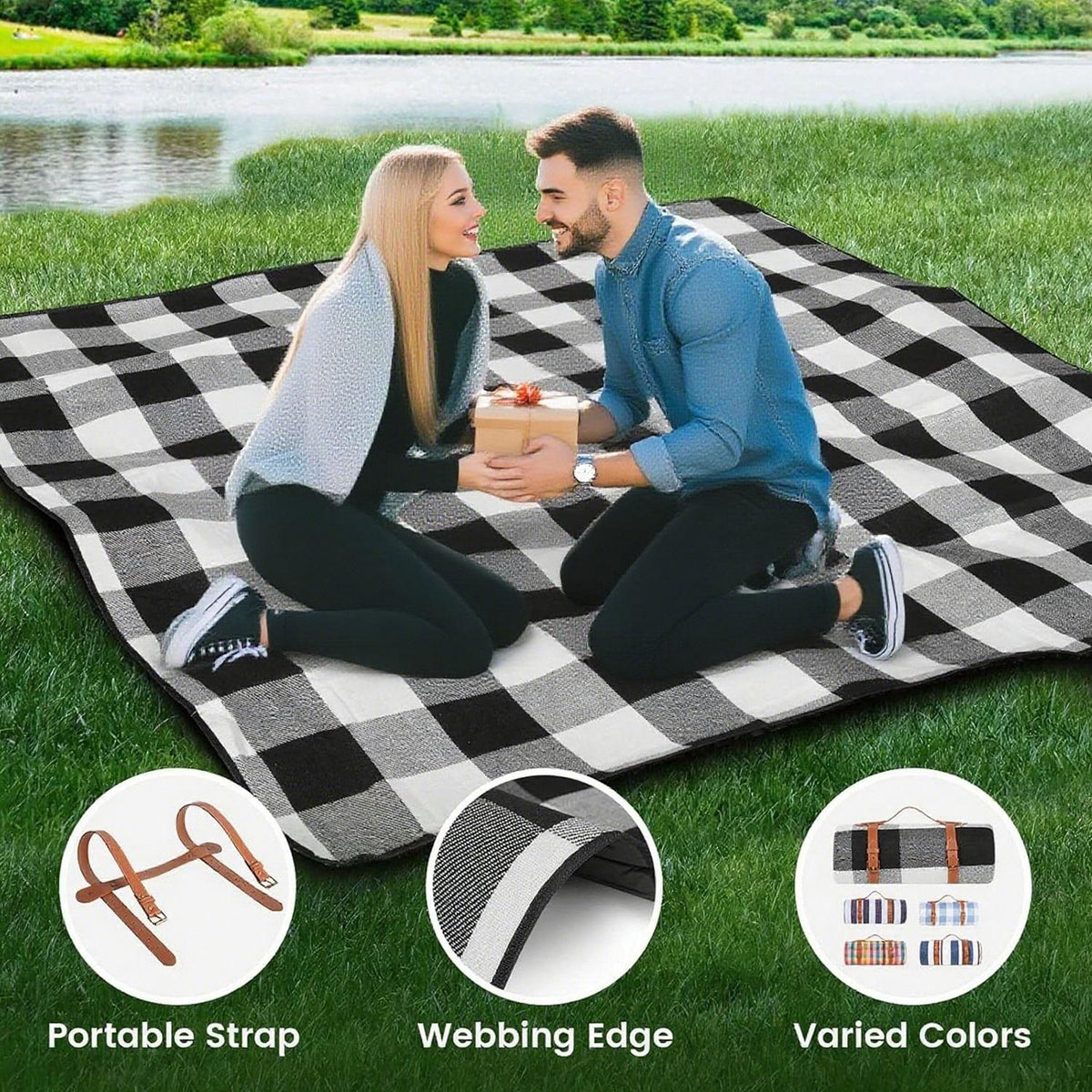 Outdoor Picnic Blanket Waterproof Mat Extra Wide Camping Tent Ground Sheet for Hiking and Outdoor Activities - Blue M