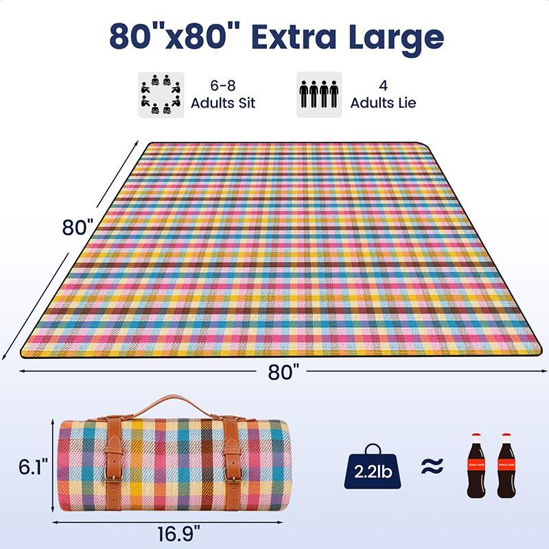 Outdoor Picnic Blanket Waterproof Mat Extra Wide Camping Tent Ground Sheet for Hiking and Outdoor Activities - Multicolor S
