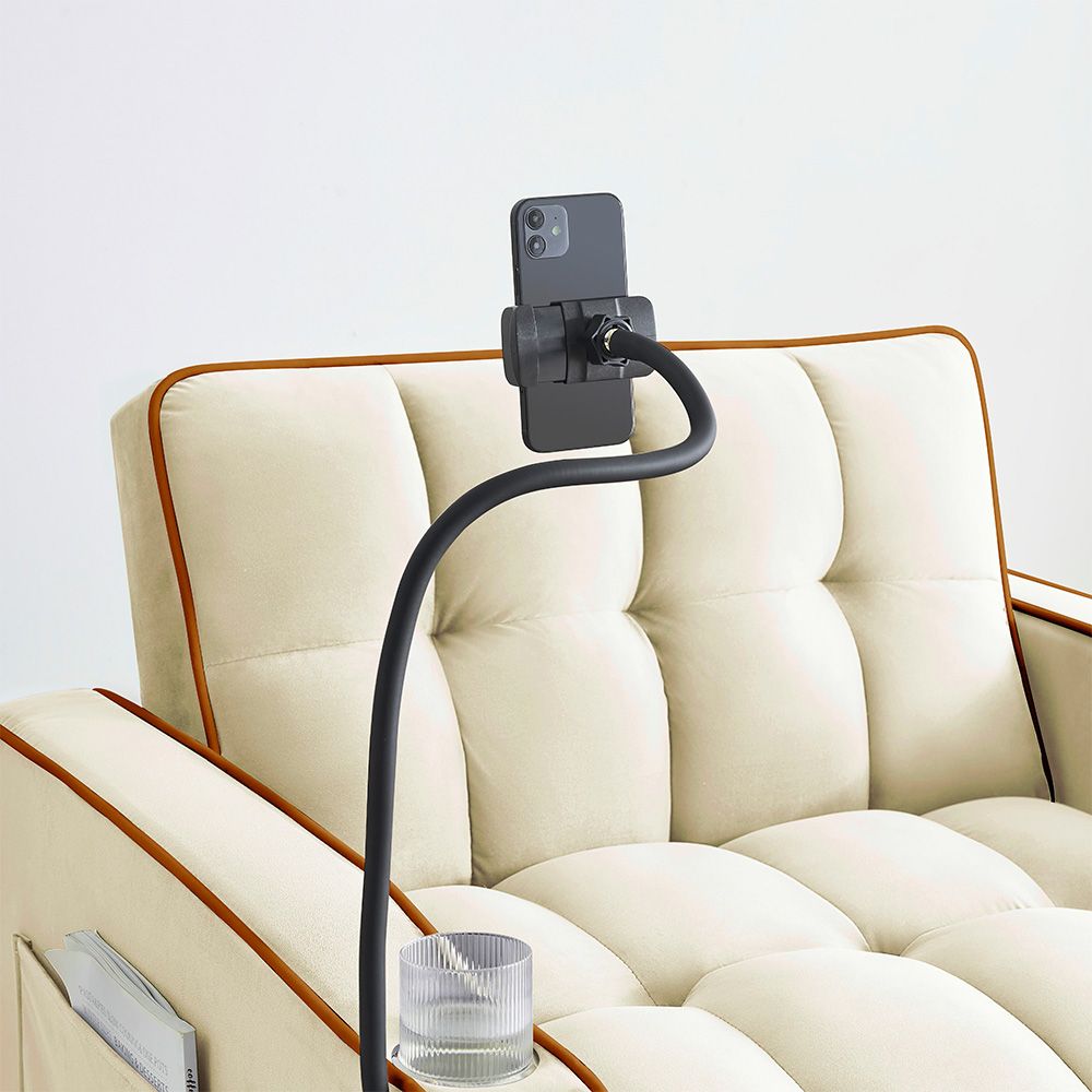 Single-seater sofa bed, equipped with USB ports and a phone holder - Grey
