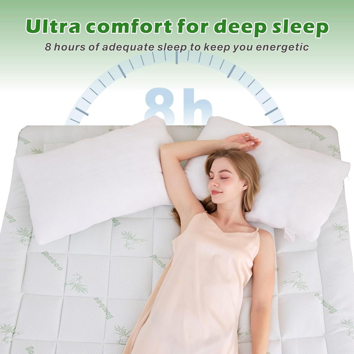 800GSM Mattress Topper Viscose Derived from Bamboo, Thick Pillowtop Fitted Mattress Cover with 45cm Deep Skirt - Machine Washable Hypoallergenic(Super King,Green)