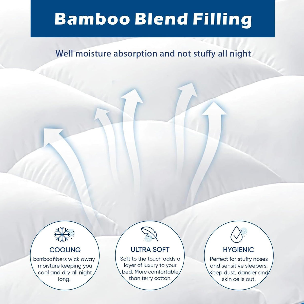 1000GSM Mattress Topper Viscose Derived from Bamboo, Thick Pillowtop Fitted Mattress Cover with 45cm Deep Skirt - Machine Washable Hypoallergenic(Double,Black)