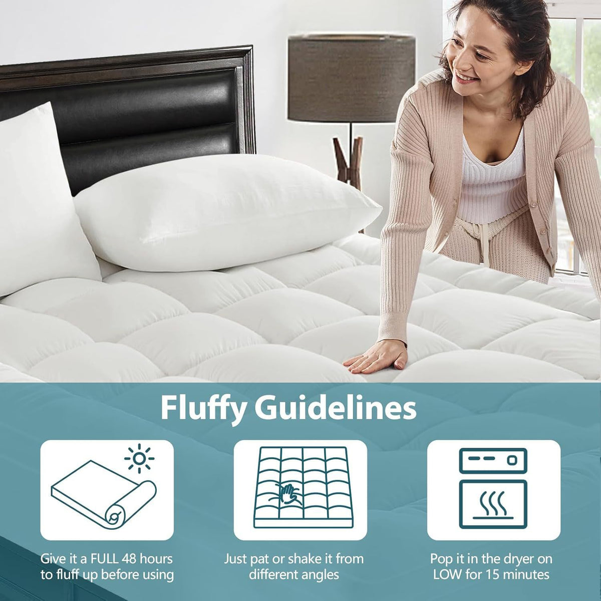 1000GSM Mattress Topper Viscose Derived from Bamboo, Thick Pillowtop Fitted Mattress Cover with 45cm Deep Skirt - Machine Washable Hypoallergenic(Double,Black)