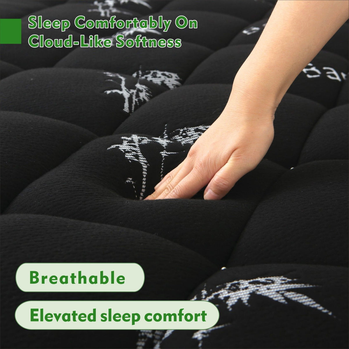 800GSM Mattress Topper Viscose Derived from Bamboo, Thick Pillowtop Fitted Mattress Cover with 45cm Deep Skirt - Machine Washable Hypoallergenic(Double,Black)