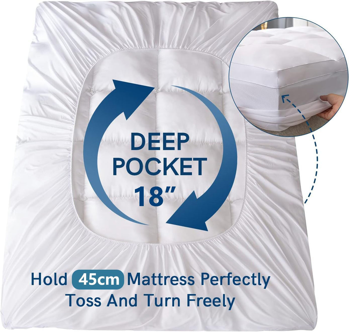 800GSM Mattress Topper Viscose Derived from Bamboo, Thick Pillowtop Fitted Mattress Cover with 45cm Deep Skirt - Machine Washable Hypoallergenic(Double,Black)