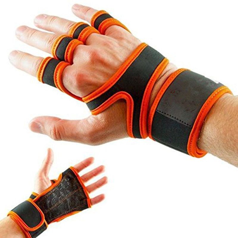Leather Silicone Wrist Bracer for Weightlifting Climbing Orange-M