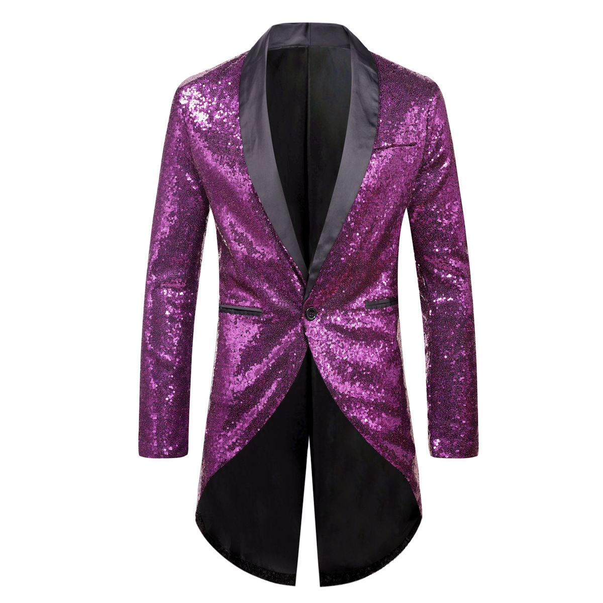 Men Sequin Suit One Button Casual Polyester Red L