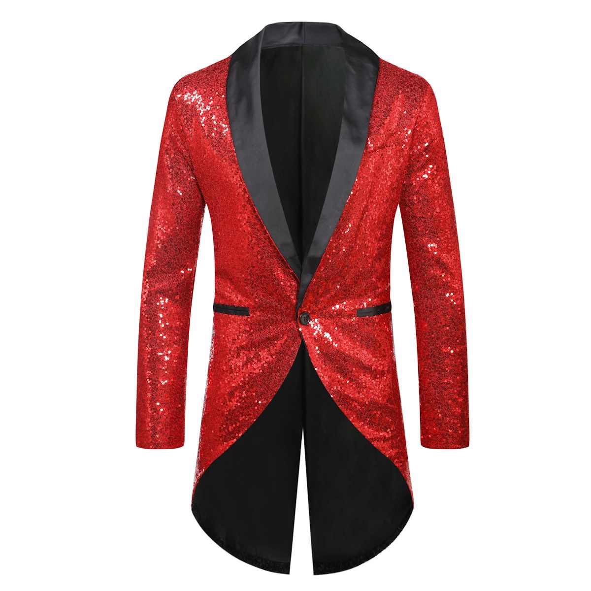 Men Sequin Suit One Button Casual Polyester Red 2XL