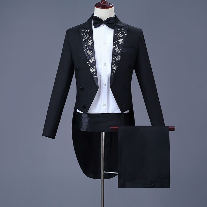 Men Tailcoat Suit Slim Fit Jacquard Performance Formal Paragraph A