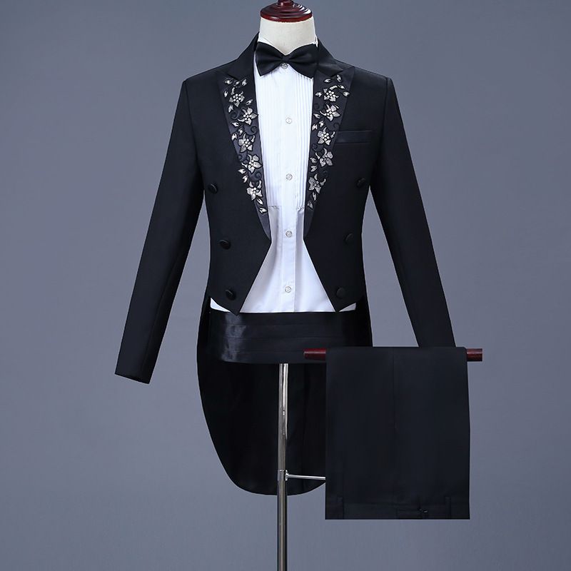 Men Tailcoat Suit Slim Fit Jacquard Performance Formal Paragraph A