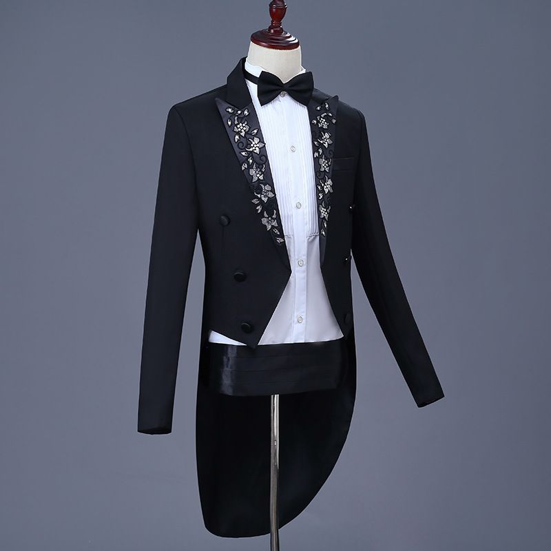 Men Tailcoat Suit Slim Fit Jacquard Performance Formal Paragraph A
